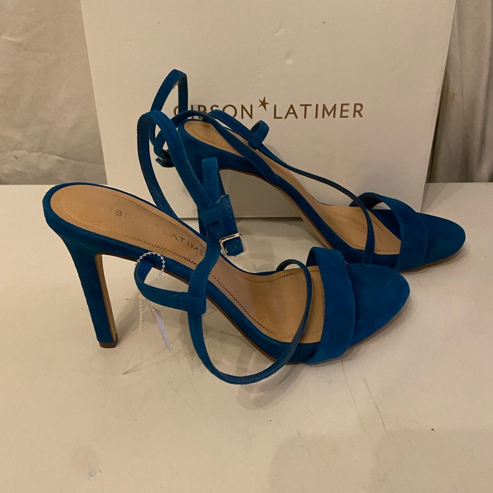 Gibson& Latimer teal suede heel sandals 10 NIB